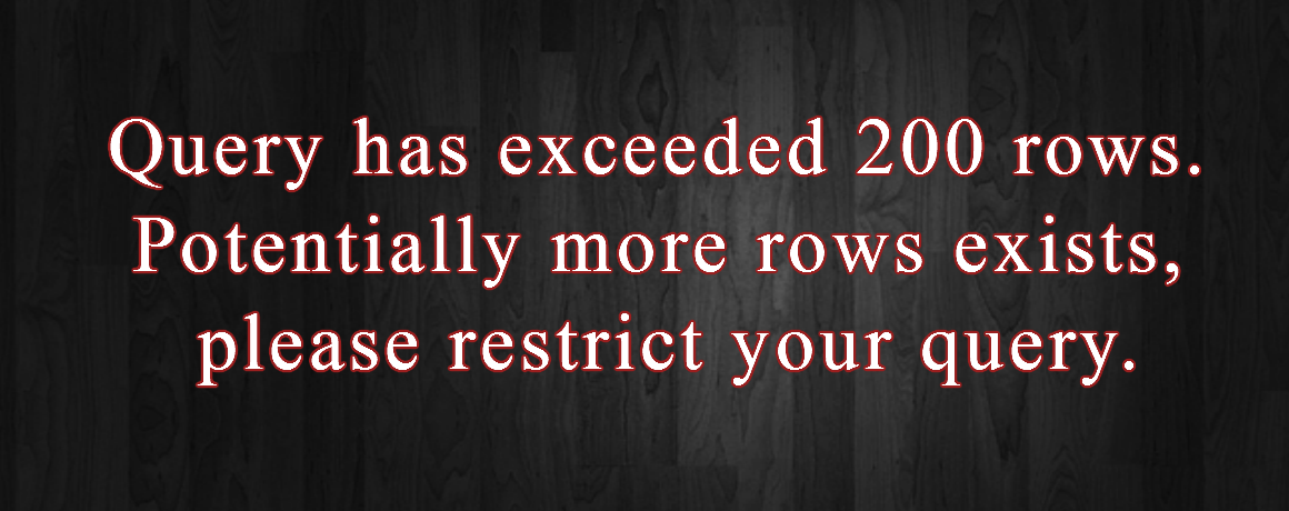 Query has exceeded 200 rows. Potentially more rows exists, please restrict your query.